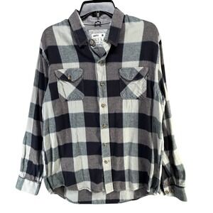 Jetty Marine Supply Plaid Flannel Shirt Men L Black Gray Coastal Relaxed Outdoor